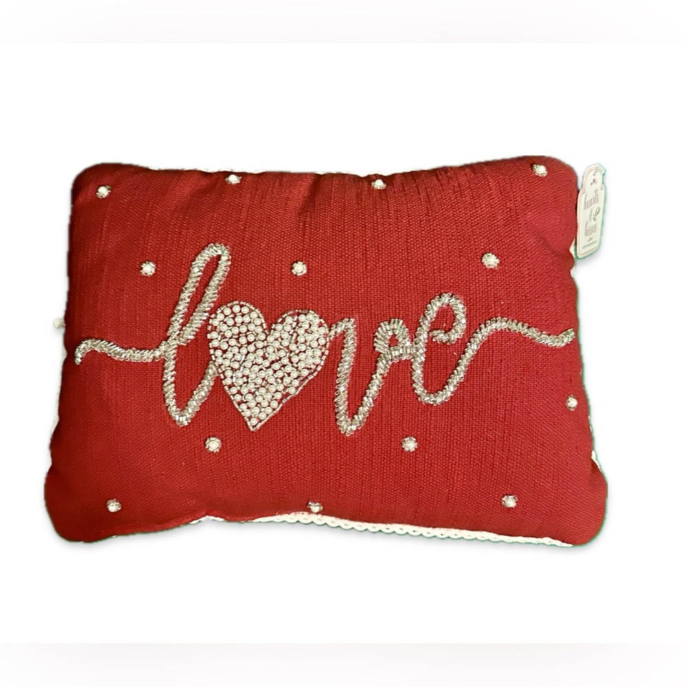 Hand beaded Love message toss pillow.